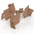 Broken Red Brick Wall Scene Components With Damaged Edges And Ruined Structures