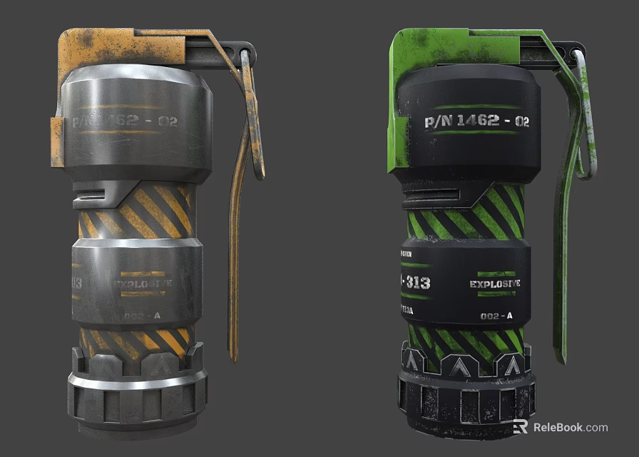 Explosive Dynamite Weapons Featuring Worn Metal Silver Yellow Green Black Stripes DYNA 12 K13 3d model 