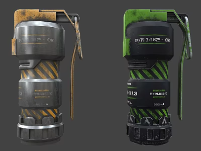 Explosive Dynamite Weapons Featuring Worn Metal Silver Yellow Green Black Stripes DYNA 12 K13 3d model