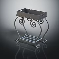 Decorative Metal Stand With Tray Top Lower Shelf And Scroll Iron Frame Design