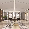 Chinese Style Study Room Interior Design With Bookshelves Display Cabinets And Calligraphy Artworks