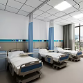 Hospital Outpatient Ward Interior With Beds Curtains And Equipment