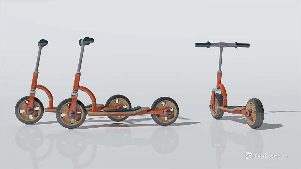 Colorful Kids Scooters As Outdoor Sports Equipment With Adjustable Handles And Sturdy Wheels 3d model 
