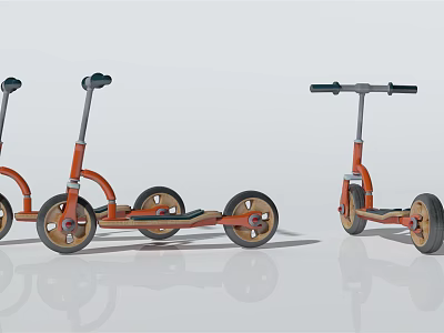 Colorful Kids Scooters As Outdoor Sports Equipment With Adjustable Handles And Sturdy Wheels 3d model