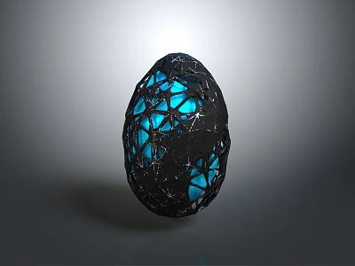 Mystical Creature Egg With Black Shell And Blue Glowing Interior 3d model