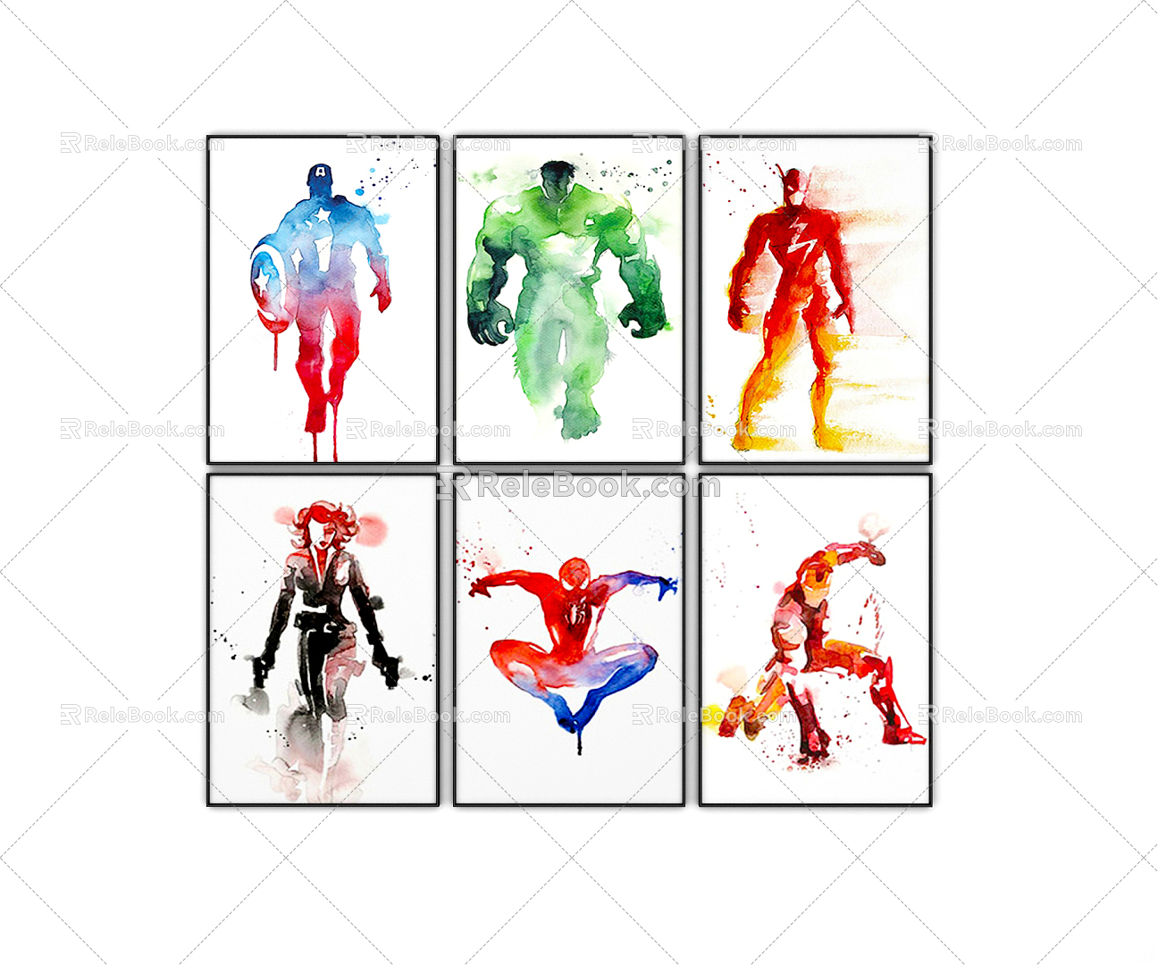 Modern Abstract Painting Marvel Poster Avengers Cartoon Decorative Painting Cartoon Watercolor Children's Room Wall Mural 3d model