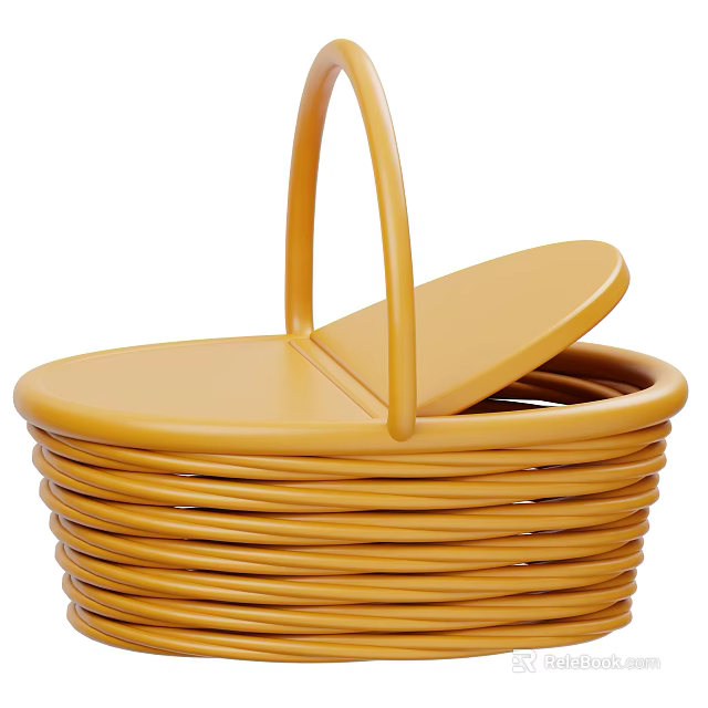 Yellow Woven Basket Decorative Ornament Set With Handle And Lid For Home 3d model 