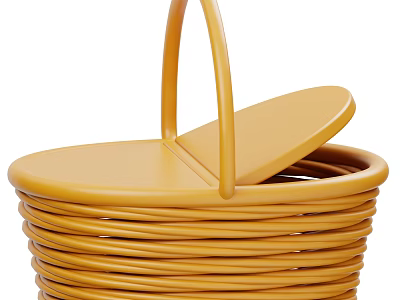 Yellow Woven Basket Decorative Ornament Set With Handle And Lid For Home 3d model