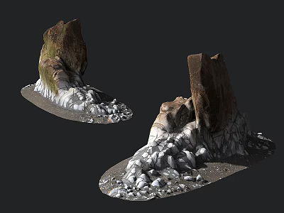Natural Stone And Wood Structures With Mossy Textures And Small Pebble Bases 3d model