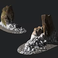 Natural Stone And Wood Structures With Mossy Textures And Small Pebble Bases