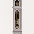 Classic White Wooden Grandfather Clock With Decorative Top And Golden Pendulum
