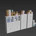 Gray Storage Cabinet with Drawers Doors and Top Stacked Cartons for Office File Storage
