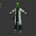 3D Biologist Character in White Lab Coat Purple Gloves Brown Bag Blue Jeans Red Sneakers