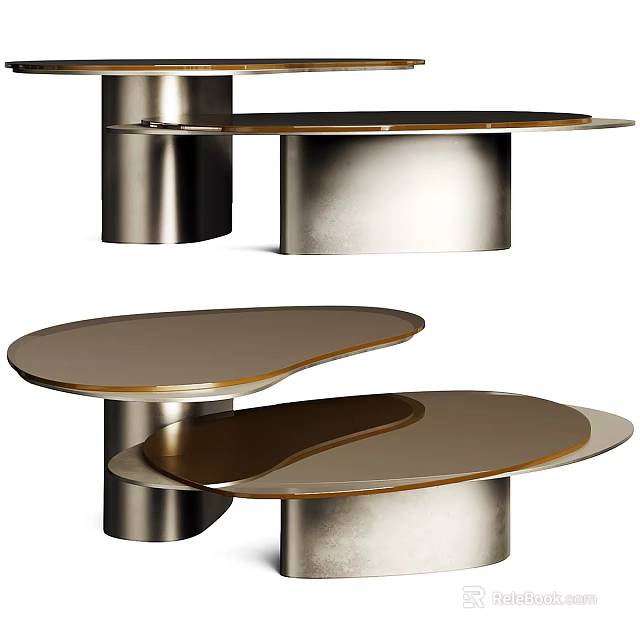 Modern Metallic Coffee Table With Unique Double Tier Design And Sleek Lines 3d model 