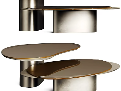 Modern Metallic Coffee Table With Unique Double Tier Design And Sleek Lines 3d model