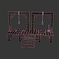 Wooden Platform Structure With Tall Frames Hanging Rings And Wooden Steps 3d model