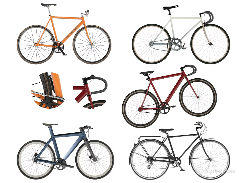 Colorful Bicycles In Orange White Red Blue Black With Classic And Modern Designs 3d model 
