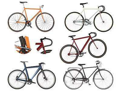 Colorful Bicycles In Orange White Red Blue Black With Classic And Modern Designs 3d model