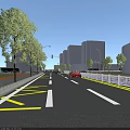 Urban Road Facilities With White Guardrails Yellow Grid Lines White Lane Markings And Street Lamps