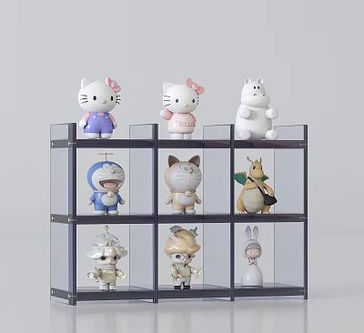 Transparent Anime Figure Display Cabinet With Hello Kitty Moomin Doraemon And Multi Layer Shelves 3d model