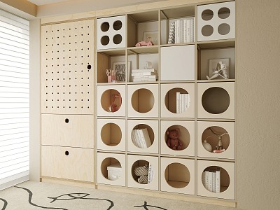 Modern Bookcase Children's Room Bookcase Study Bookcase Decorative Cabinet Locker Solid Wood 3d model