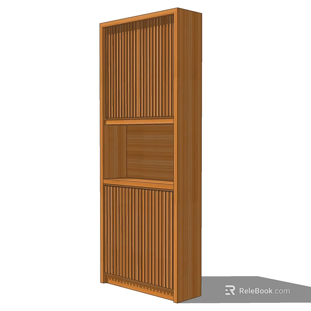 Wooden Shoe Cabinet With Vertical Slats Design And Open Shelf For Home Entryway 3d model 