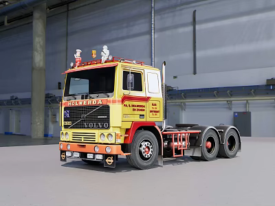 Yellow Volvo Truck With Northstar Writing Parked In Industrial Indoor Space 3d model