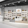 Modern Shoe And Bag Boutique With White Shelves Display Counter And Spotlights
