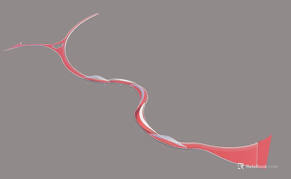 Modern Red Curved Landscape Bridge With Streamlined Structure And White Accents 3d model