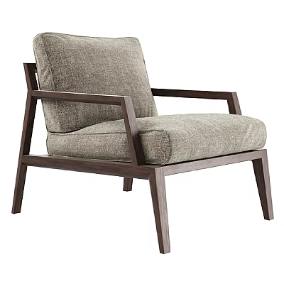 Modern Leisure Chair With Wooden Frame Armrests And Neutral Toned Upholstered Cushion 3d model