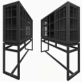 Modern Black Decorative Cabinet With Lattice Doors Open Shelves And Frame Base