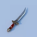 Decorative Knife With Curved Blade Red Handle And Ornate Metal Design