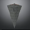Massive Triangular Spaceship with Intricate Surface Details and Red Accents in Cosmic Exploration