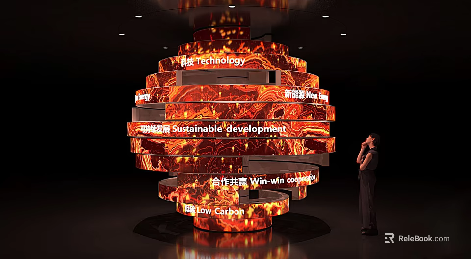 Multilayer Illuminated Art Installation Displaying Technology Innovation Sustainable Development Win win Cooperation And Low Carbon 3d model 