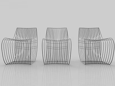 Three Sleek Modern Leisure Chairs With Metal Wire Design In Minimalist Setting 3d model
