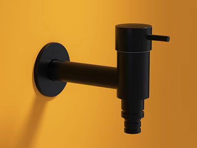 Black Single Handle Wall Mounted Faucet with Modern Minimalist Design on Yellow Wall 3d model