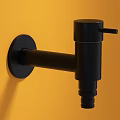 Black Single Handle Wall Mounted Faucet with Modern Minimalist Design on Yellow Wall