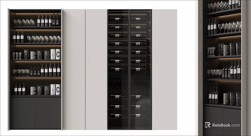 Modern Wine Cabinet With Glass Door And Multiple Wine Bottle Storage Racks 3d model 