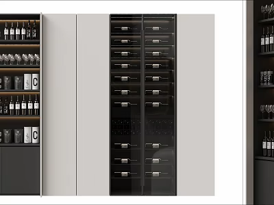 Modern Wine Cabinet With Glass Door And Multiple Wine Bottle Storage Racks 3d model