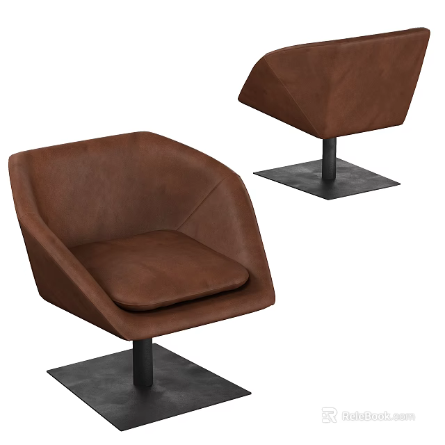 Brown Leather Office Chair With Modern Design And Square Metal Base 3d model 