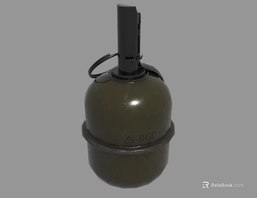 Green Military Grenade With Black Fuse Top Bottom Ring And Red Logo Marking 3d model 