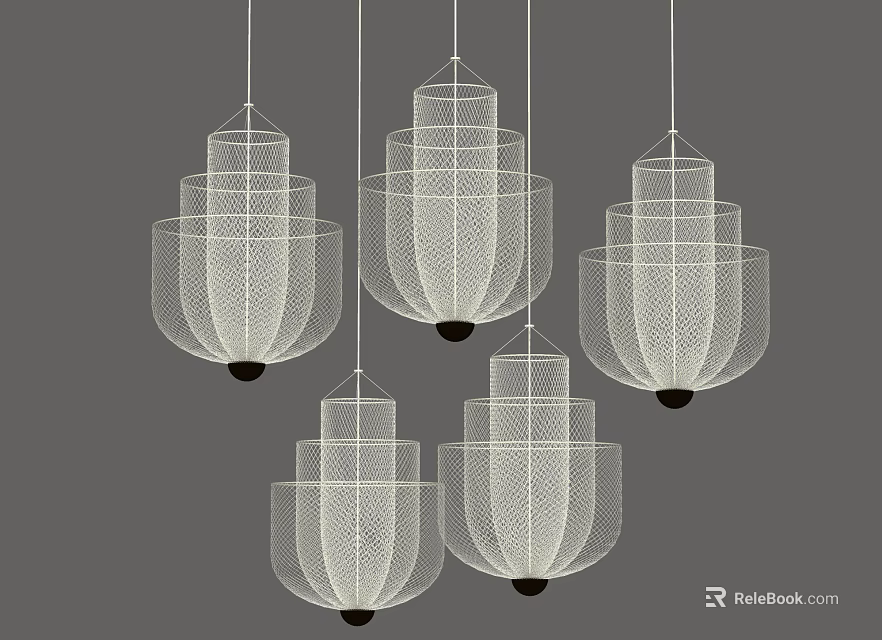 Modern Layered Mesh Design Pendant Lights Hanging Stylishly In Contemporary Space 3d model 