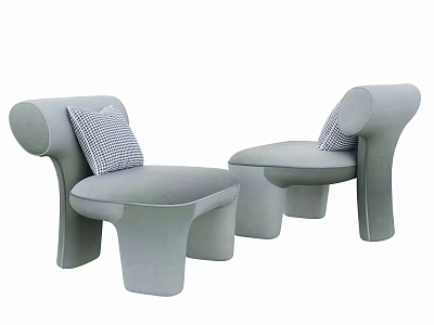 Pair of Modern Gray Single Sofa with Checkered Pillow and Unique Design 3d model