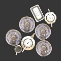 Cream Colored Tea Set With Teapot Teacups Saucers And Purple Floral Patterns