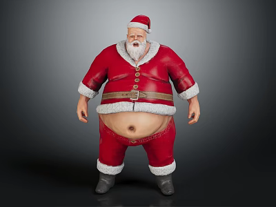 Festive Decorative Ornament Set with Santa Claus Red Outfit White Trim and Standing Pose 3d model