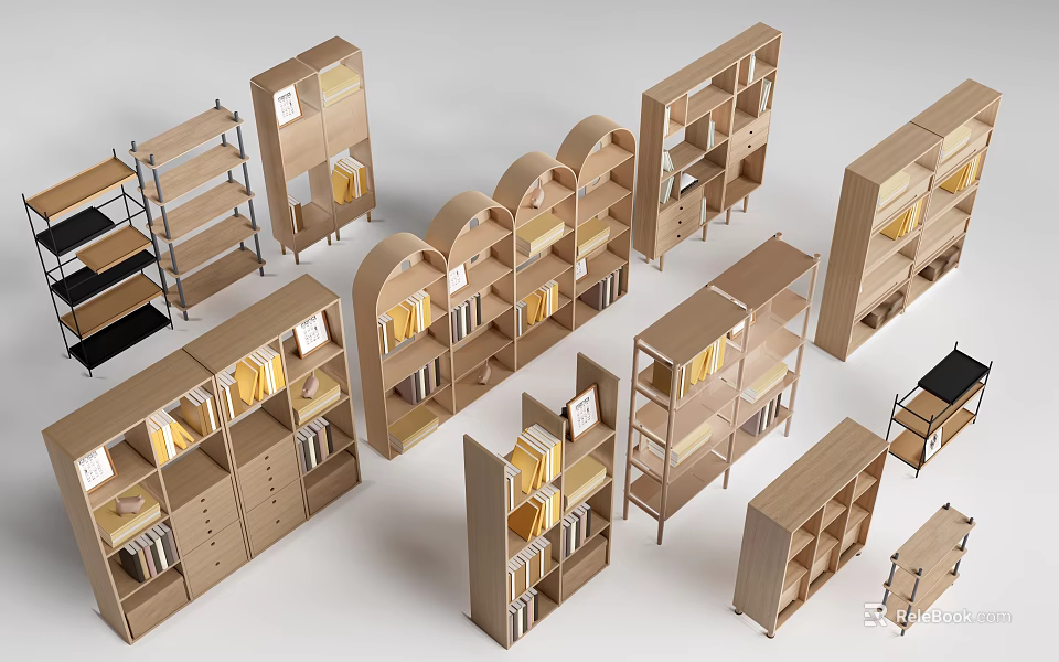 Modern Wooden Storage Shelving Units With Various Designs And Multiple Open Shelves For Home 3d model 