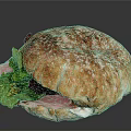 Tasty Ham Sandwich With Fresh Greens Creamy Sauce on Flour Dusted Crusty Bread