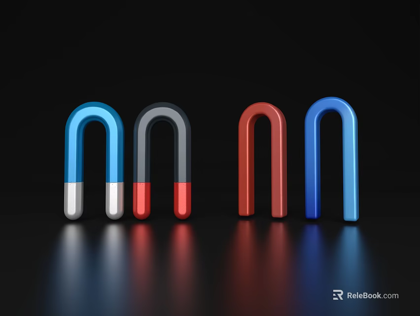 Colorful Decorative Ornament Set with U Shaped Magnets Blue Gray Red on Black Background 3d model 
