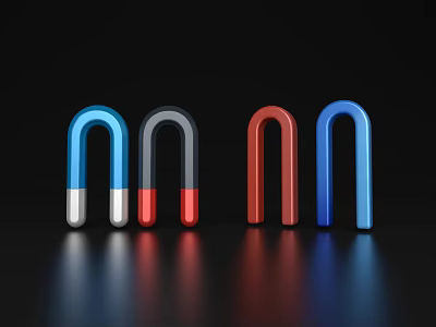 Colorful Decorative Ornament Set with U Shaped Magnets Blue Gray Red on Black Background 3d model