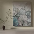 Textured Floral Wall Art Decor With Ceramic Vase And Green Branch